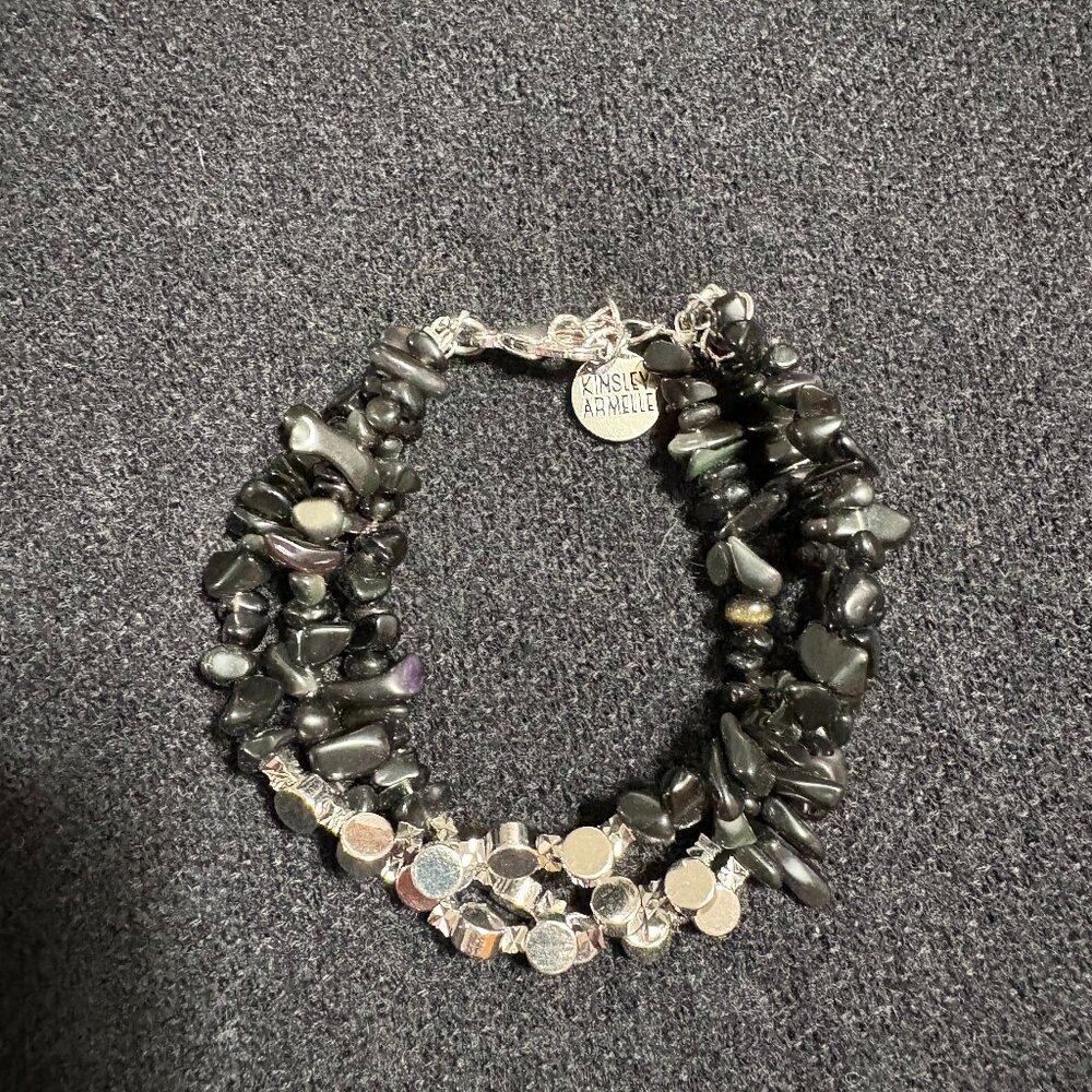 Kinsley Armelle Black Obsidian and Silver Colored Bead Multi-Strand Bracelet